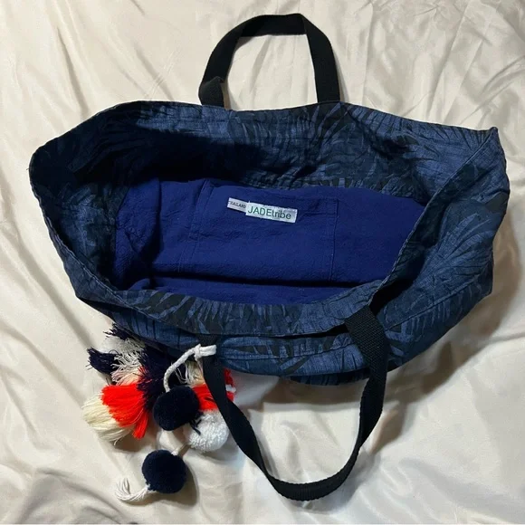 JADEtribe Blue Tote Bag with Palm Leaf Design - Picture 4 of 5